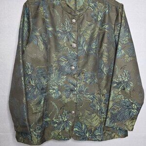 Tudor Court Shirt Jacket Womens Size XLarge  Green Asian Style Mandarin Collar